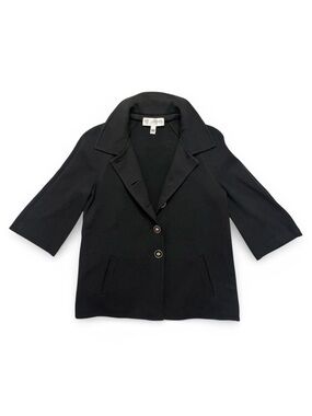 Vintage St John Collection Black Wool 3/4 Sleeve Knit Blazer Cardigan Gold 2